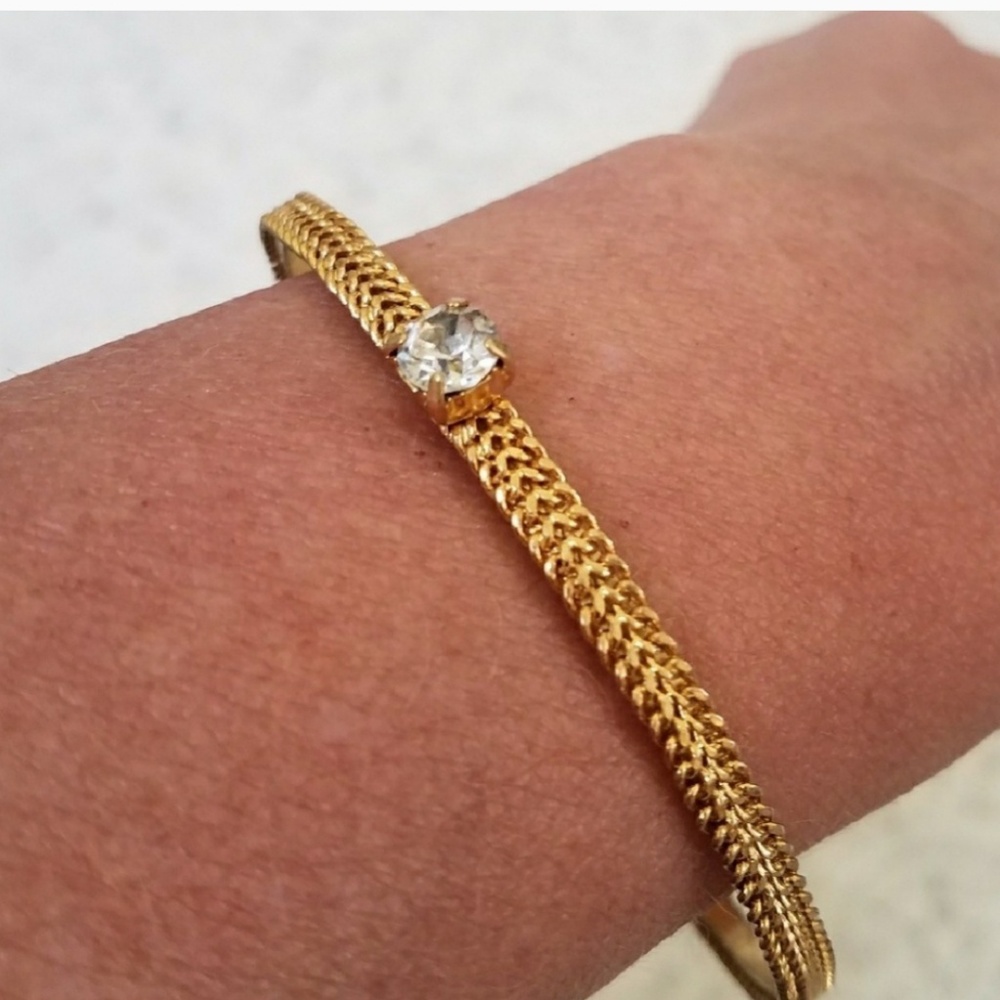 Two Rhinestone Bangles, Green and Gold - Picture 3 of 5